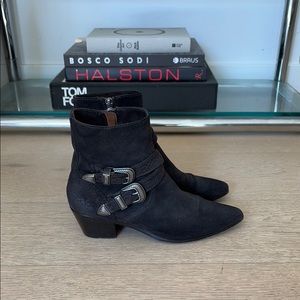 FRYE faded black suede western boot